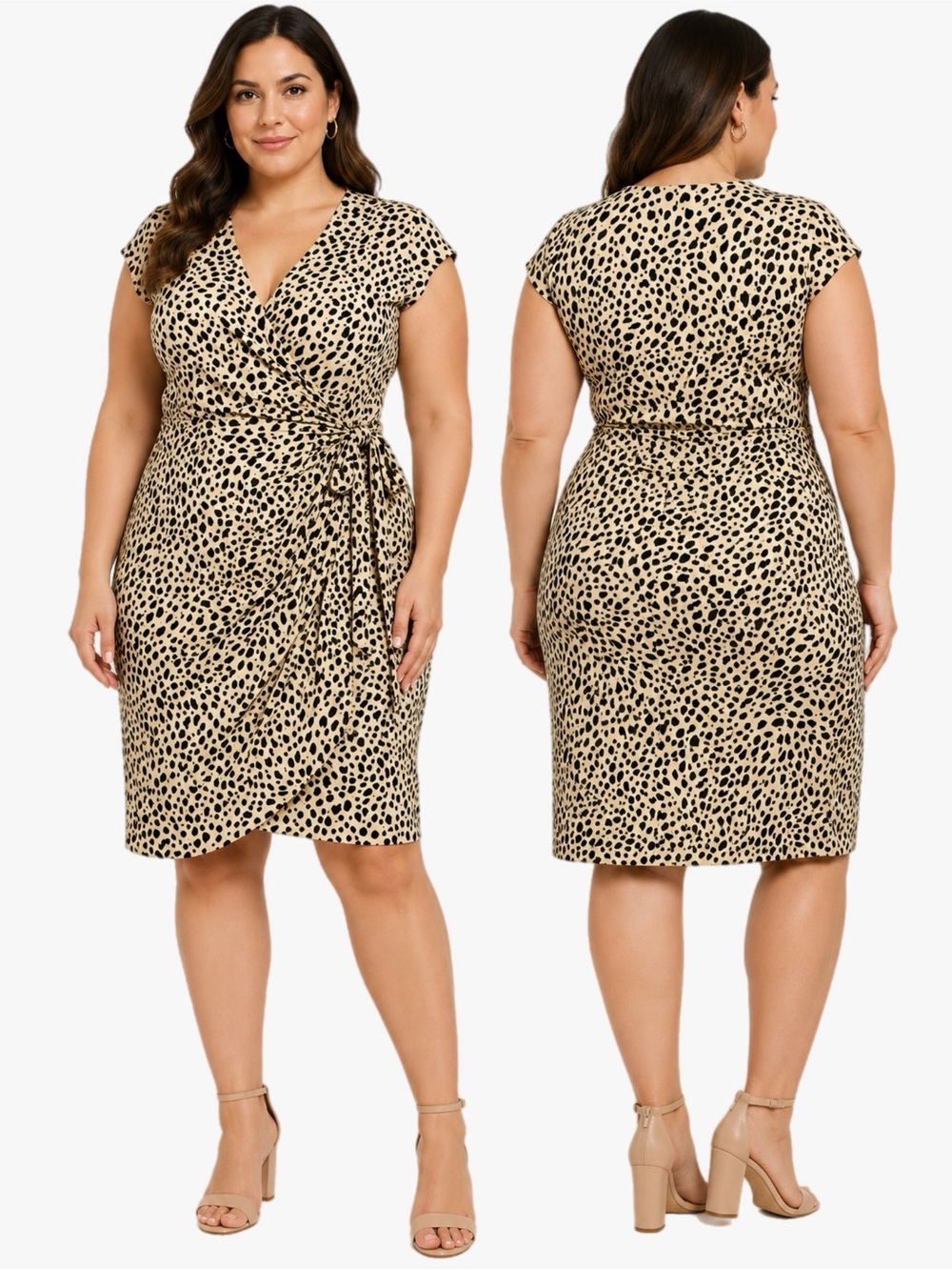 NWT Amazon Essentials Plus Size 6X Cheetah Leopard Print Wrap Dress Tan Black